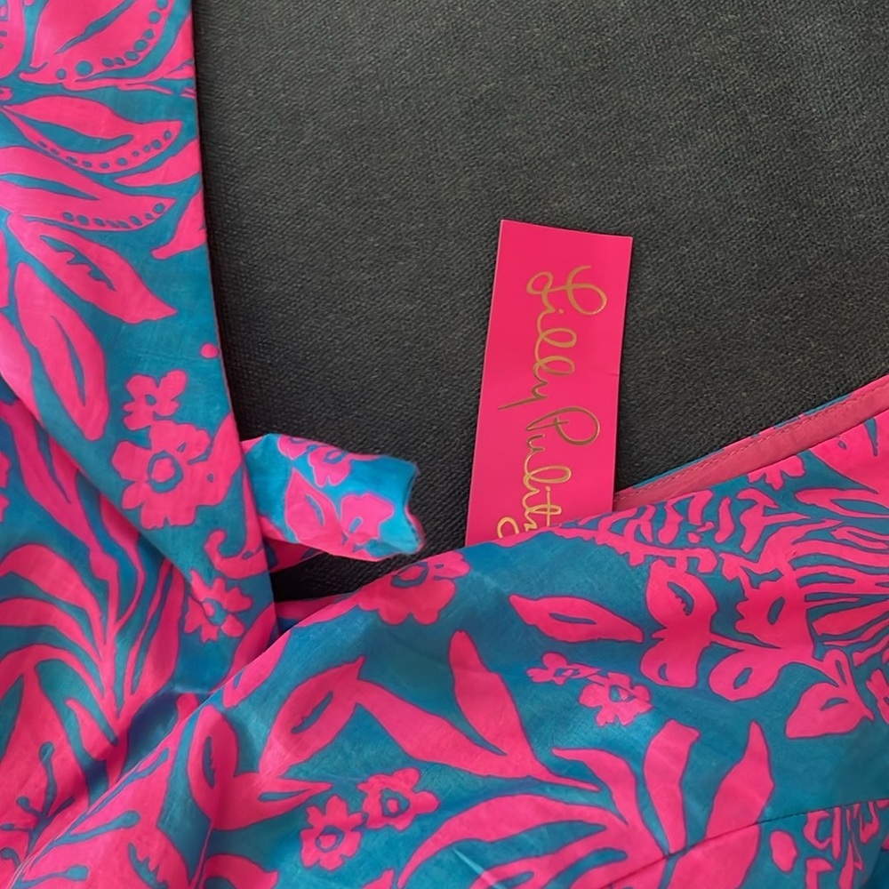 FLIRTY! Super cute femme bow back Lilly Pulitzer pink and blue party dress  4 <3 - Picture 2 of 6